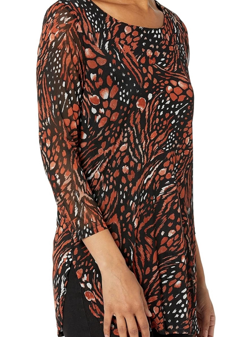 Kasper Black Tunic with Rust & White Animal Motif